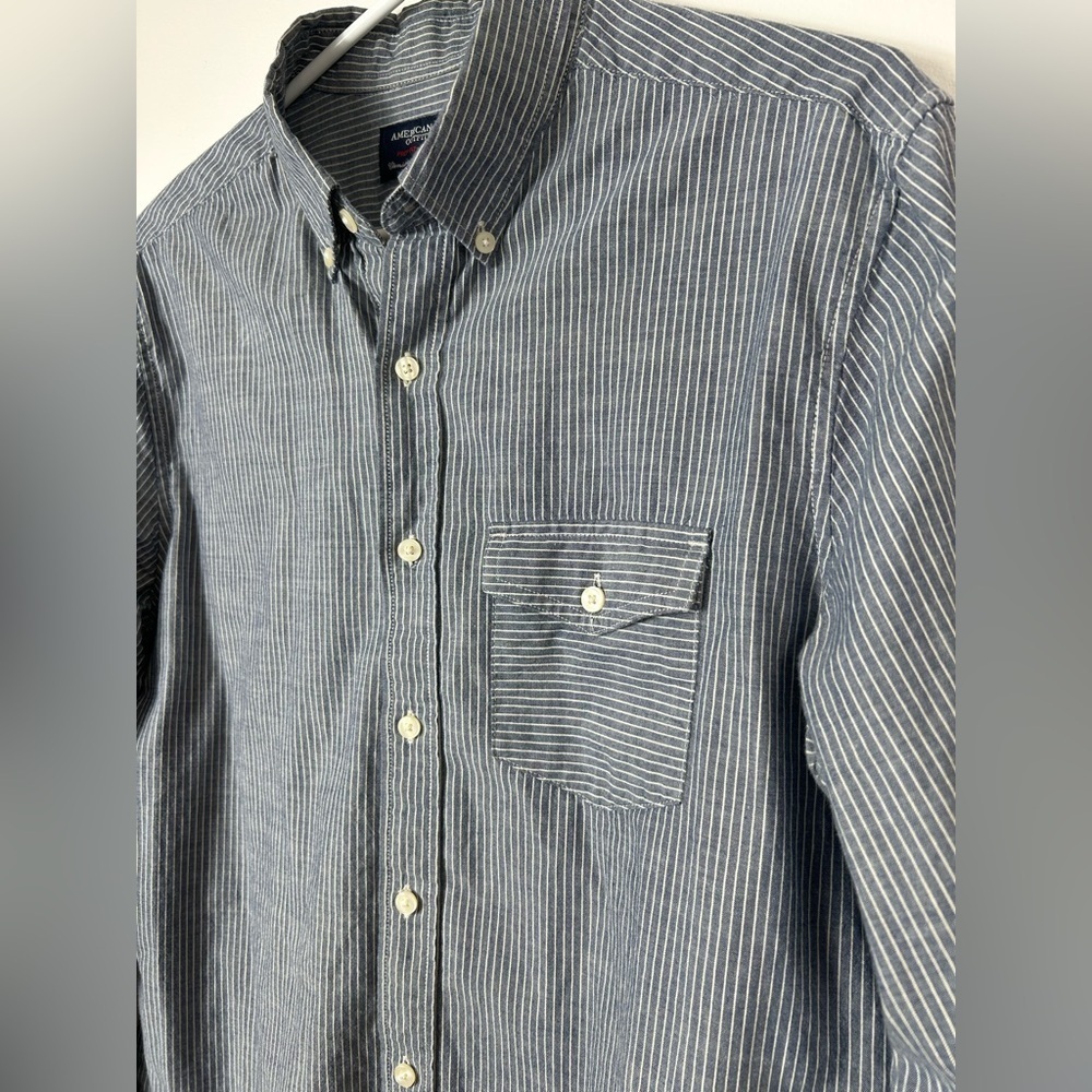 American Eagle striped button-down shirt, M, Prep Fit cotton Classic Preppy - Picture 2 of 7